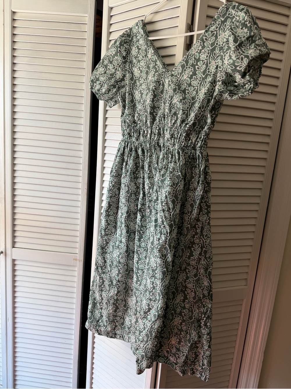 J Crew Sage Green Floral Midi Dress